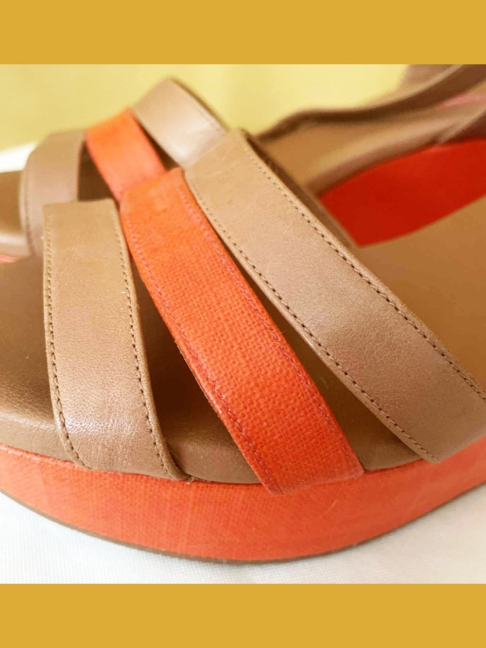 Isaac Mizrahi Colorblock Wedge Sandals 9 Brown Orange Ankle Strap Platform - Picture 4 of 6